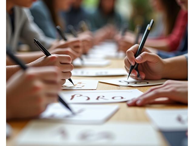 Beginner calligraphy workshop in progress