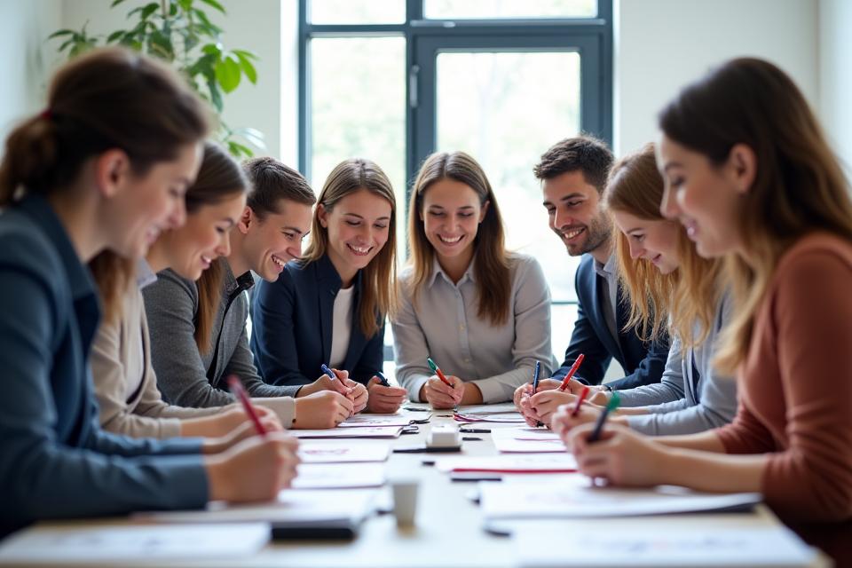 Corporate creative workshop session with team building activities